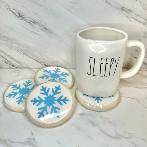 Snowflake Sugar Cookie Coasters - Handmade – Set of 4 - Picture 6 of 9